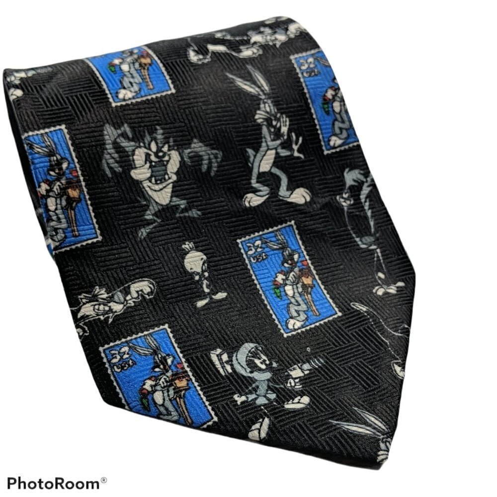 Looney Tunes Bugs Bunny Taz Stamp Collection Necktie